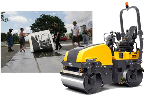 Example of street printing with a pavement roller